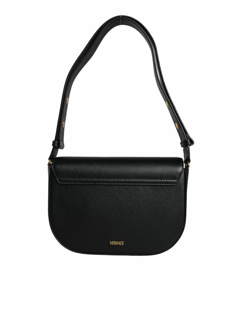 Versace Black Grainy Calf Leather Logo Crossbody Shoulder Bag - Image 3