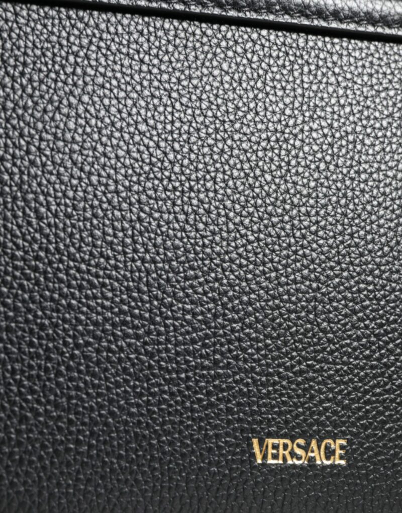Versace Black Grainy Calf Leather Logo Crossbody Shoulder Bag - Image 6