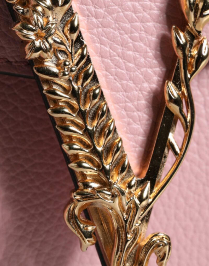 Versace Pink Grainy Calf Leather Logo Crossbody Shoulder Bag - Image 8