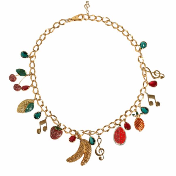 Dolce & Gabbana Gold Tone Brass Fruity Crystal Embellished Waist Chain Belt
