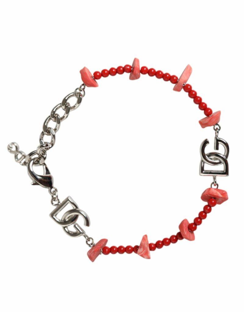 Dolce & Gabbana Silver Tone Brass Beaded Resin DG Logo Chain Bracelet - Image 2