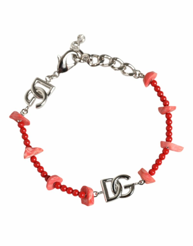 Dolce & Gabbana Silver Tone Brass Beaded Resin DG Logo Chain Bracelet - Image 3