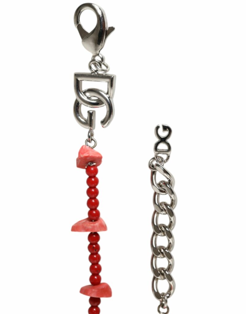Dolce & Gabbana Silver Tone Brass Beaded Resin DG Logo Chain Bracelet - Image 4