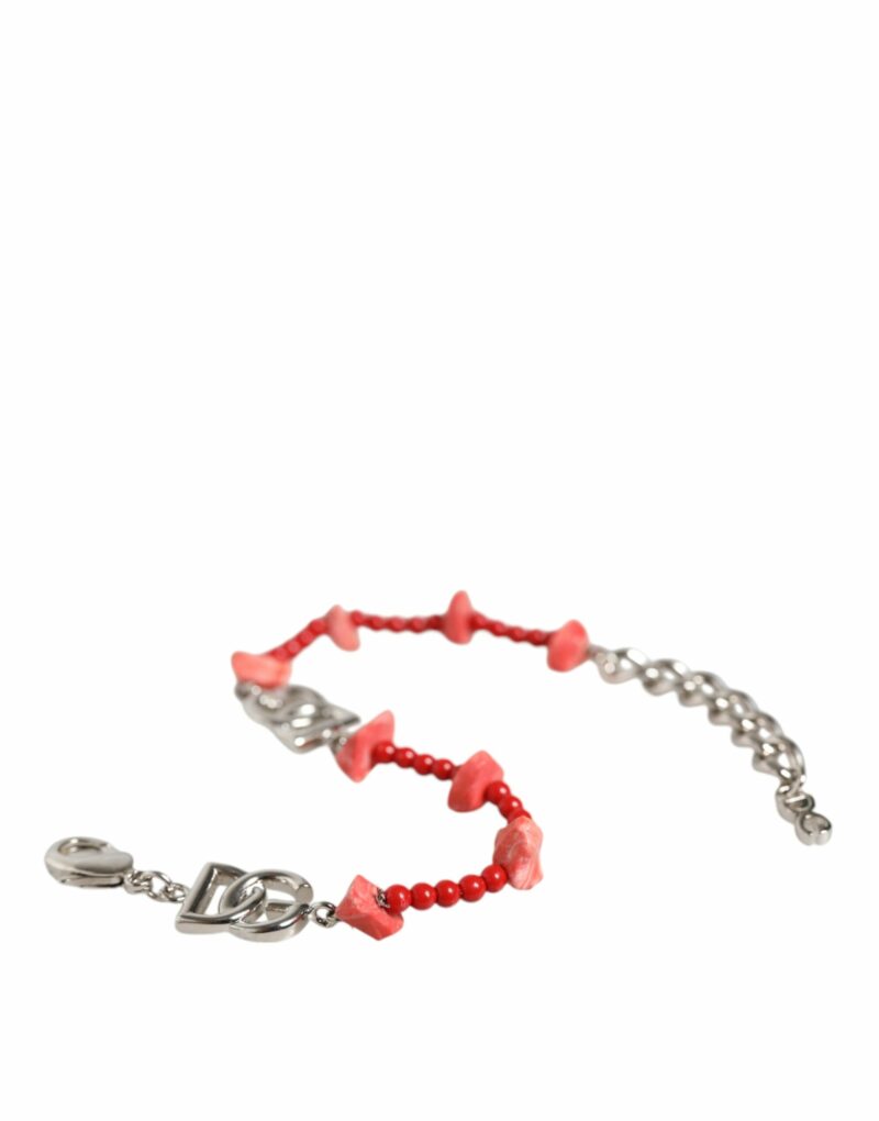 Dolce & Gabbana Silver Tone Brass Beaded Resin DG Logo Chain Bracelet - Image 5