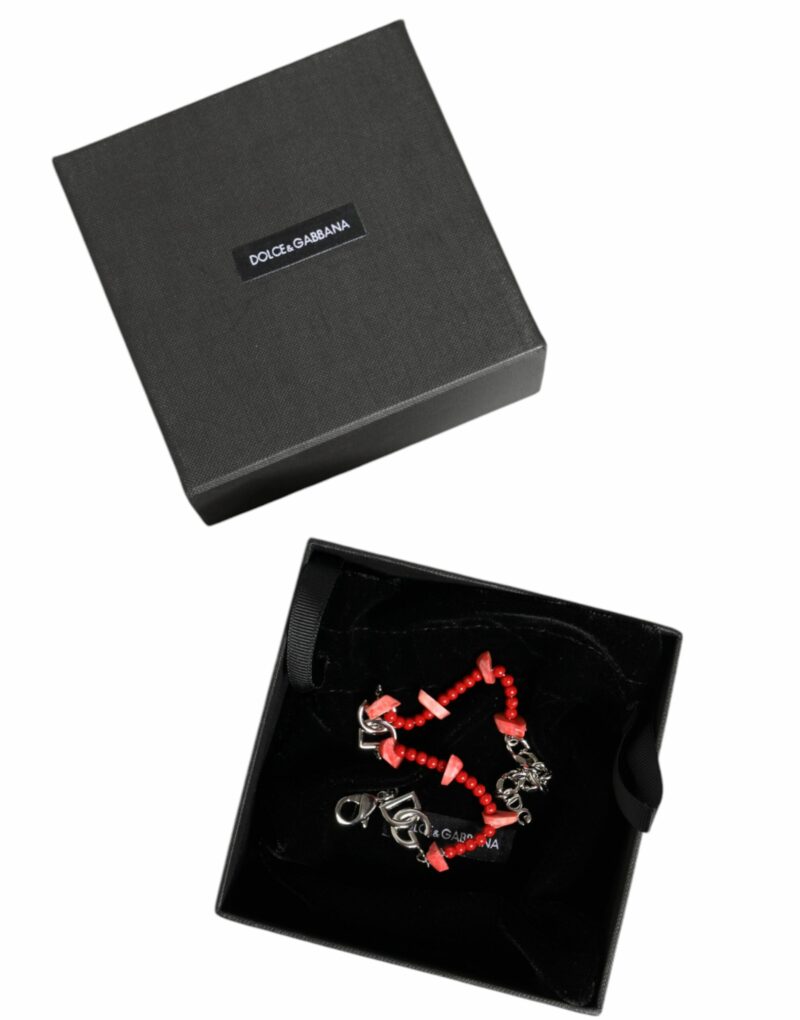 Dolce & Gabbana Silver Tone Brass Beaded Resin DG Logo Chain Bracelet - Image 6