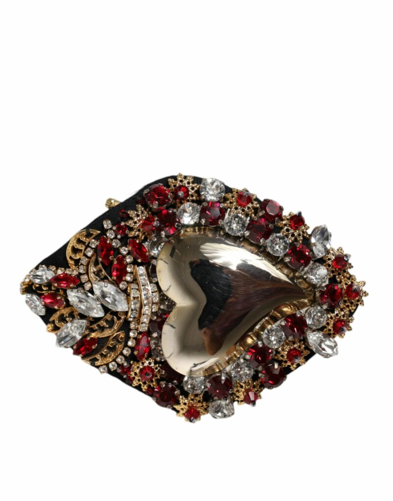 Dolce & Gabbana Gold Tone Brass Sacred Heart Crystal Embellished Brooch - Image 2