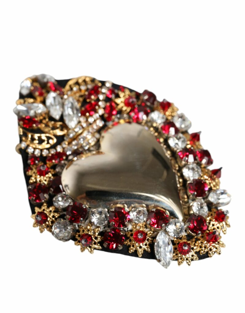 Dolce & Gabbana Gold Tone Brass Sacred Heart Crystal Embellished Brooch - Image 5