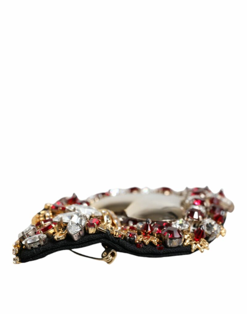 Dolce & Gabbana Gold Tone Brass Sacred Heart Crystal Embellished Brooch - Image 6