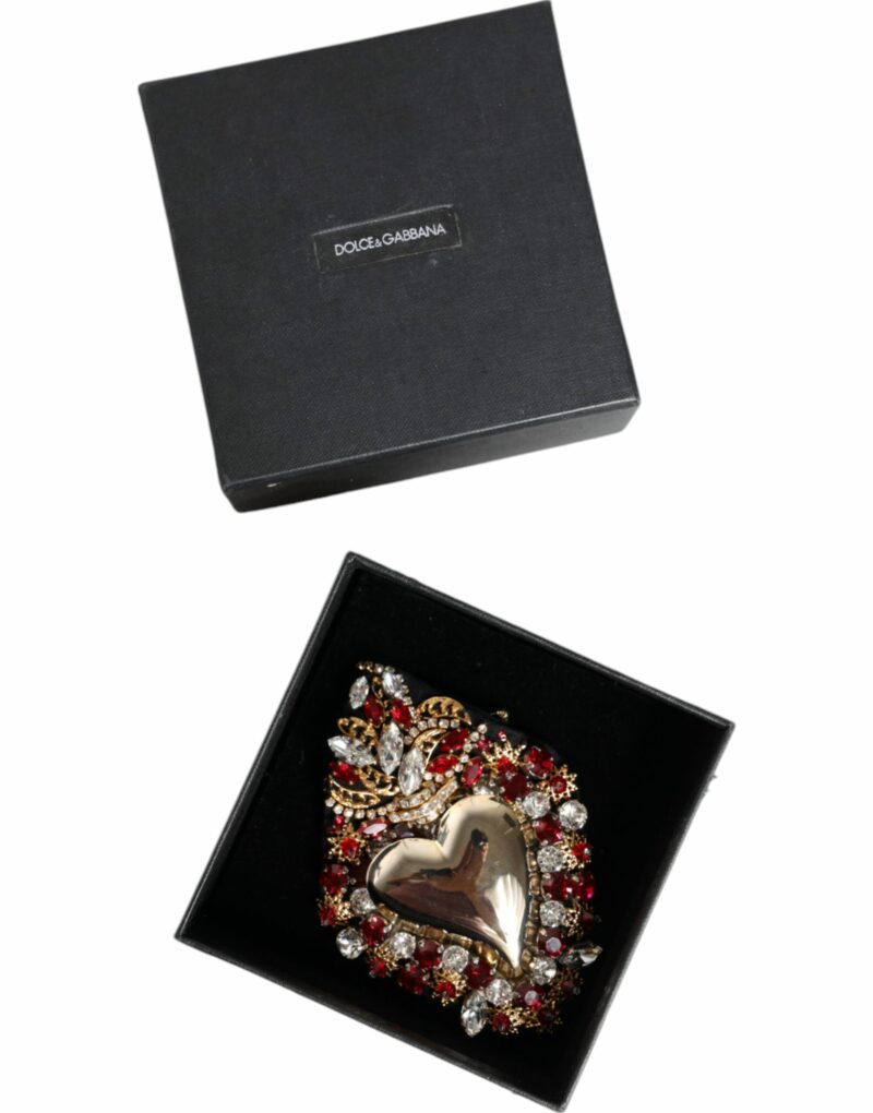 Dolce & Gabbana Gold Tone Brass Sacred Heart Crystal Embellished Brooch - Image 7