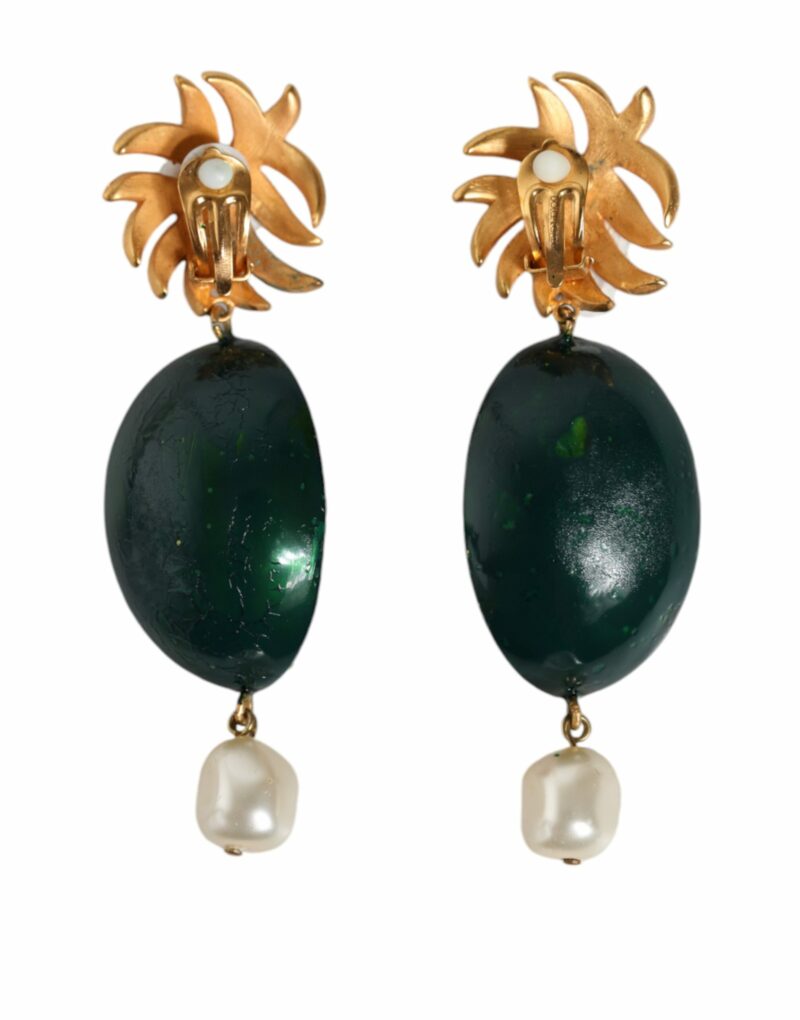 Dolce & Gabbana Red Watermelon Gold Brass Crystal Clip Dangling Earrings - Image 3