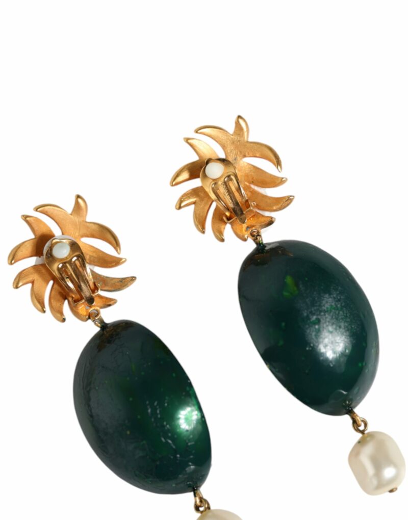 Dolce & Gabbana Red Watermelon Gold Brass Crystal Clip Dangling Earrings - Image 4
