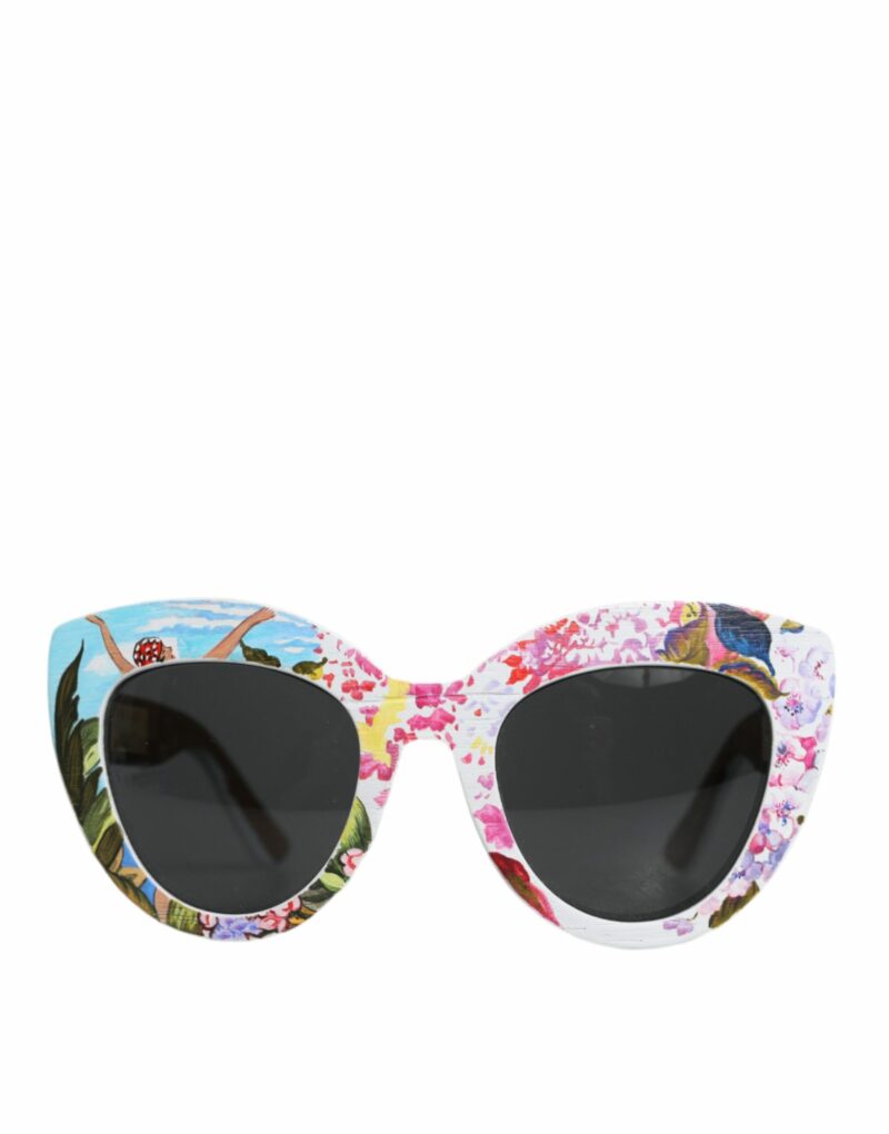 Dolce & Gabbana Multicolor Wood Crystal Brass Frame Floral Hand Paint Sunglasses - Image 2