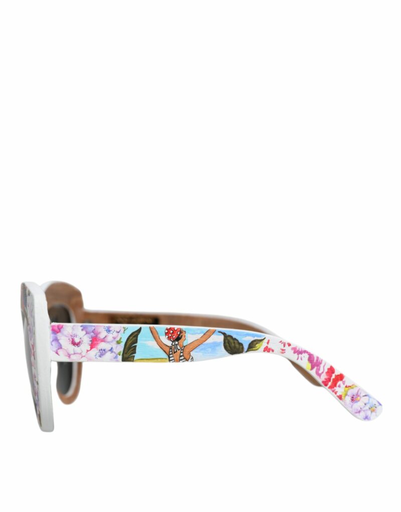 Dolce & Gabbana Multicolor Wood Crystal Brass Frame Floral Hand Paint Sunglasses - Image 6