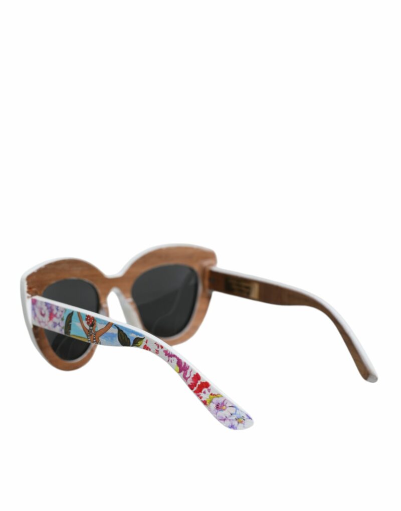 Dolce & Gabbana Multicolor Wood Crystal Brass Frame Floral Hand Paint Sunglasses - Image 7