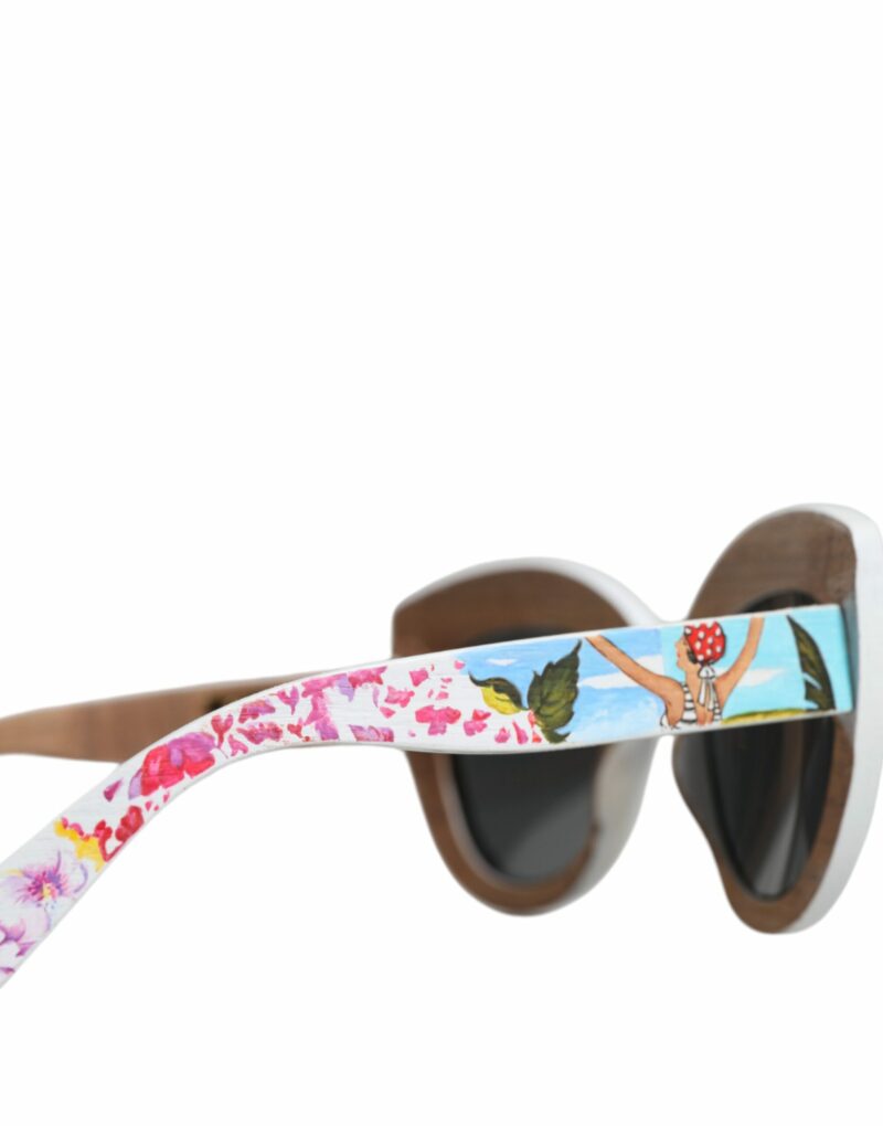 Dolce & Gabbana Multicolor Wood Crystal Brass Frame Floral Hand Paint Sunglasses - Image 8