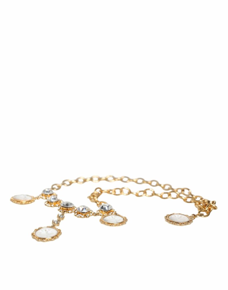 Dolce & Gabbana Gold Chain Brass Crystal Clock Statement Necklace - Image 4