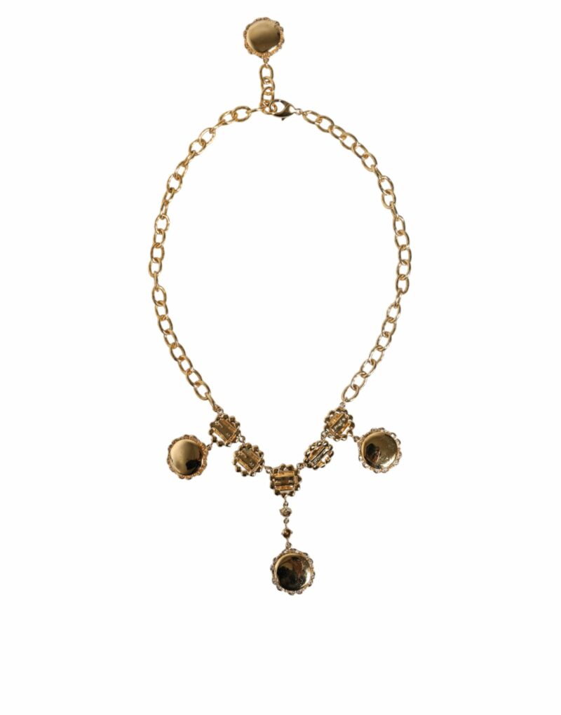 Dolce & Gabbana Gold Chain Brass Crystal Clock Statement Necklace - Image 5