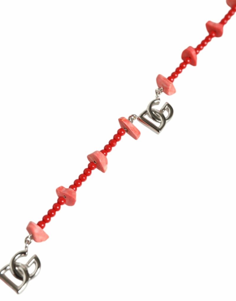 Dolce & Gabbana Silver Tone Brass Beaded Resin DG Logo Chain Necklace - Image 4