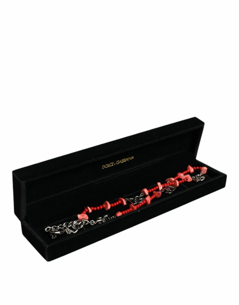 Dolce & Gabbana Silver Tone Brass Beaded Resin DG Logo Chain Necklace - Image 5