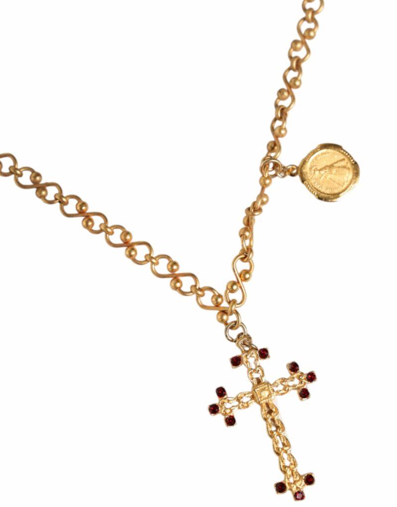 Dolce & Gabbana Gold Tone Brass Chain Religious Cross Pendant Necklace - Image 3