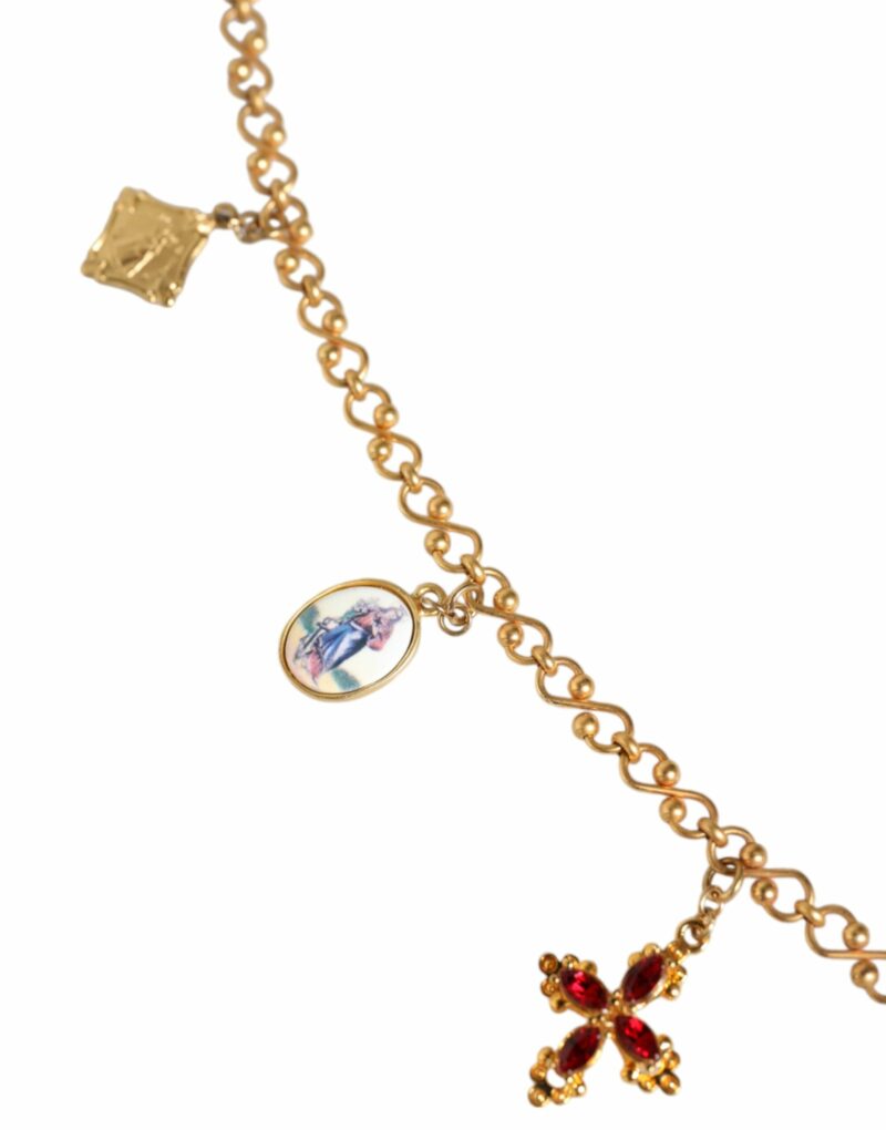 Dolce & Gabbana Gold Tone Brass Chain Religious Cross Pendant Necklace - Image 4