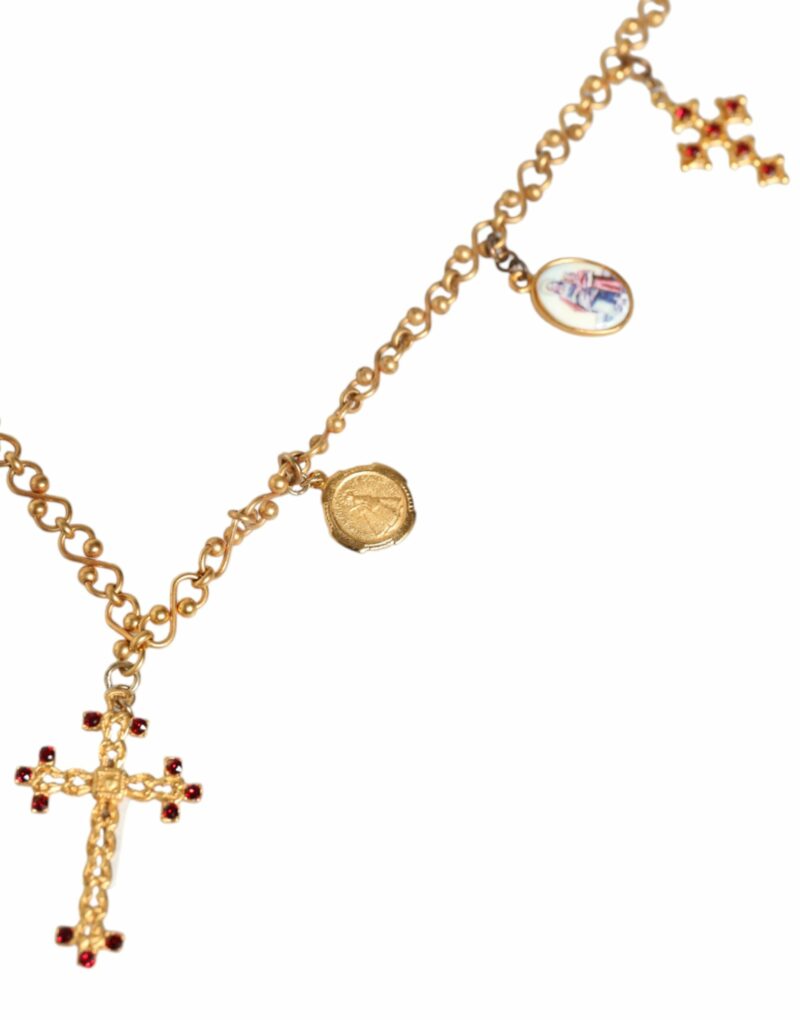 Dolce & Gabbana Gold Tone Brass Chain Religious Cross Pendant Necklace - Image 5