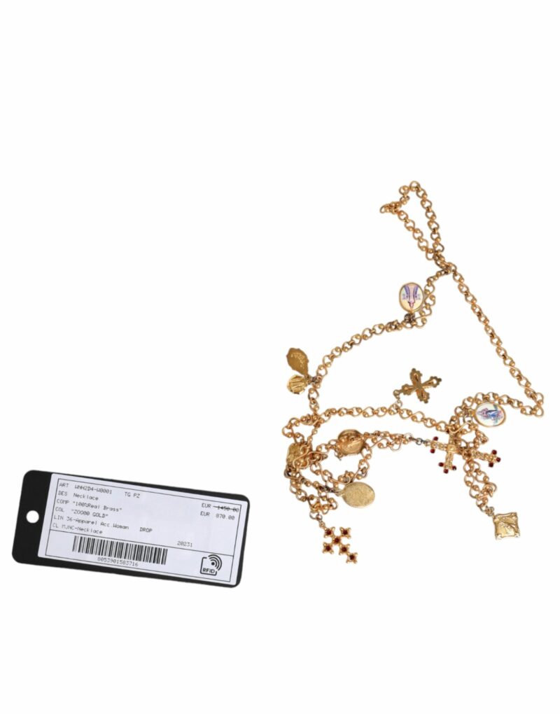 Dolce & Gabbana Gold Tone Brass Chain Religious Cross Pendant Necklace - Image 8