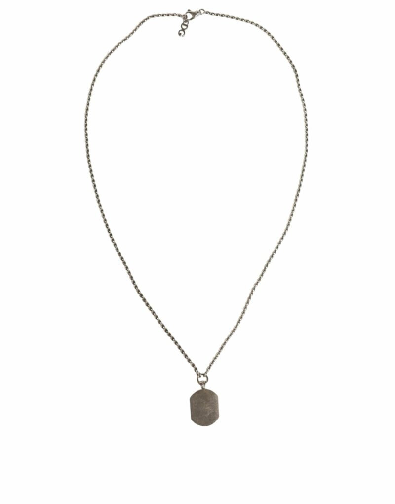 Dolce & Gabbana Sterling Silver 925 Chain Bar Gem Pendant Logo Necklace - Image 4