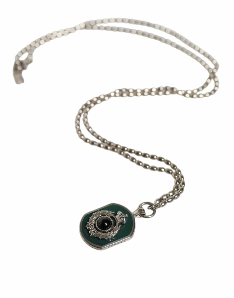 Dolce & Gabbana Sterling Silver 925 Chain Bar Gem Pendant Logo Necklace - Image 5