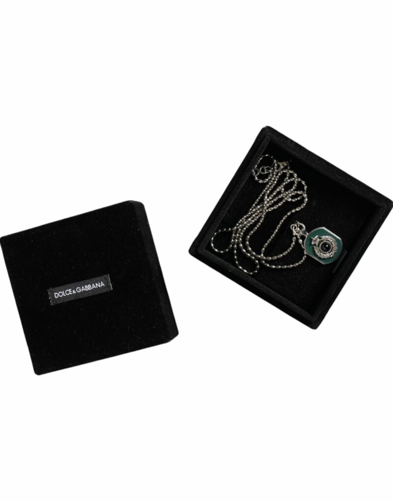 Dolce & Gabbana Sterling Silver 925 Chain Bar Gem Pendant Logo Necklace - Image 6