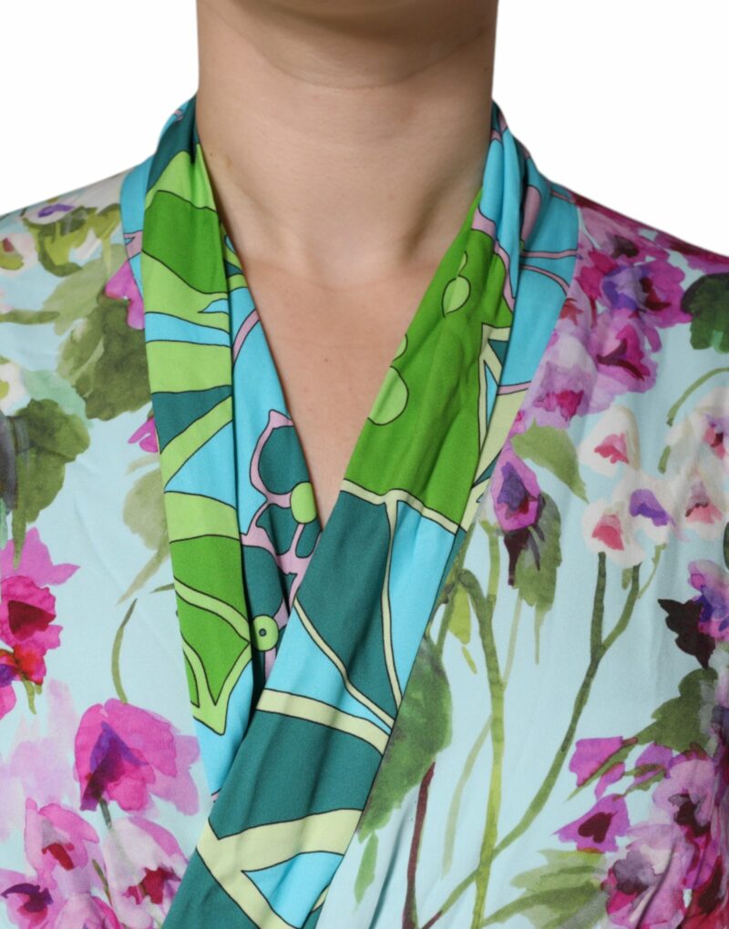 Dolce & Gabbana Multicolor Floral Silk Stretch Wrap Dress - Image 7