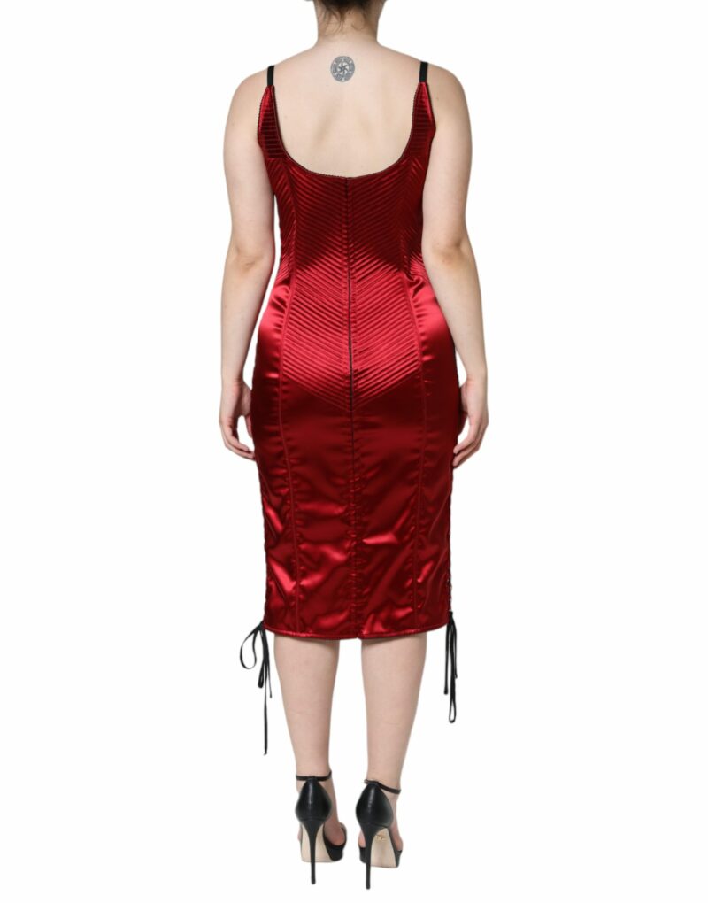 Dolce & Gabbana Red Bustier Corset Lace Bodycon Midi Dress - Image 4