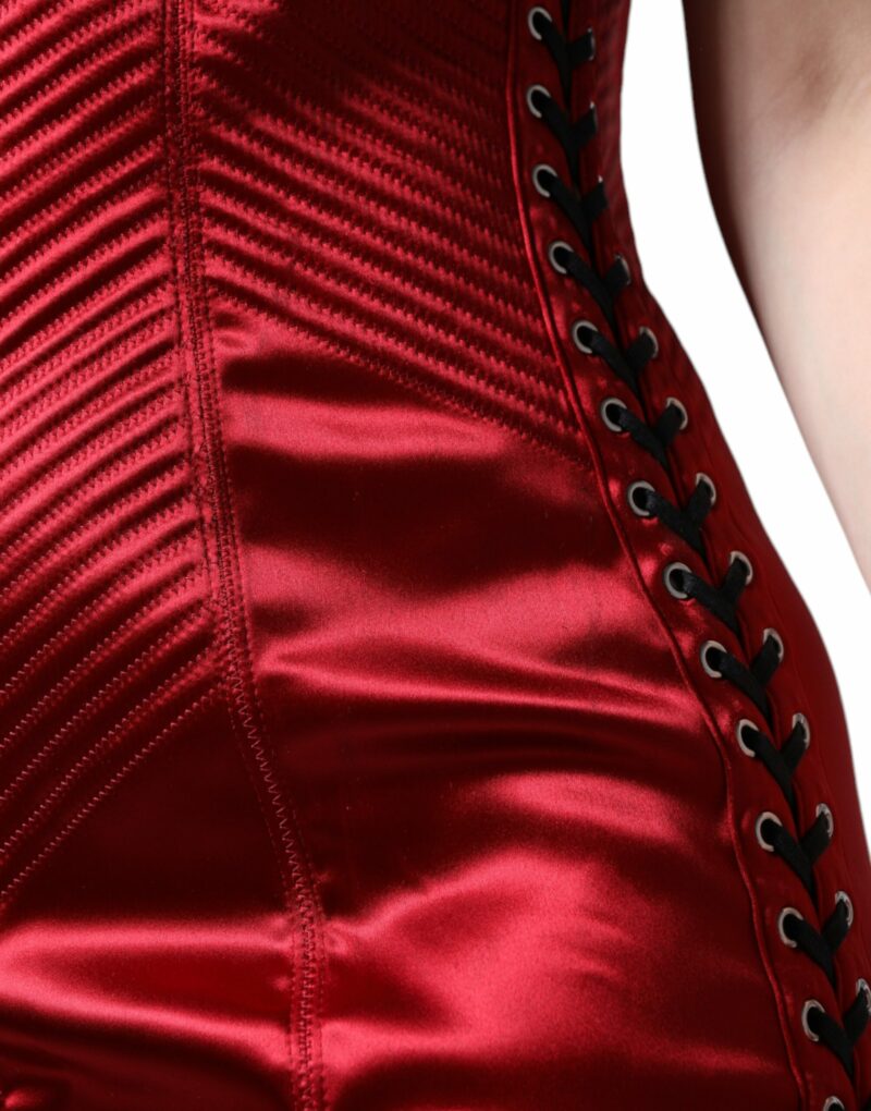 Dolce & Gabbana Red Bustier Corset Lace Bodycon Midi Dress - Image 7