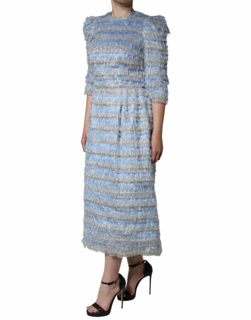 Dolce & Gabbana Light Blue Silver Jacquard A-line Midi Dress - Image 3