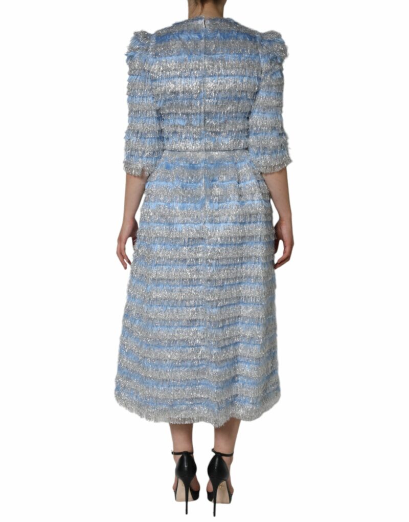 Dolce & Gabbana Light Blue Silver Jacquard A-line Midi Dress - Image 4
