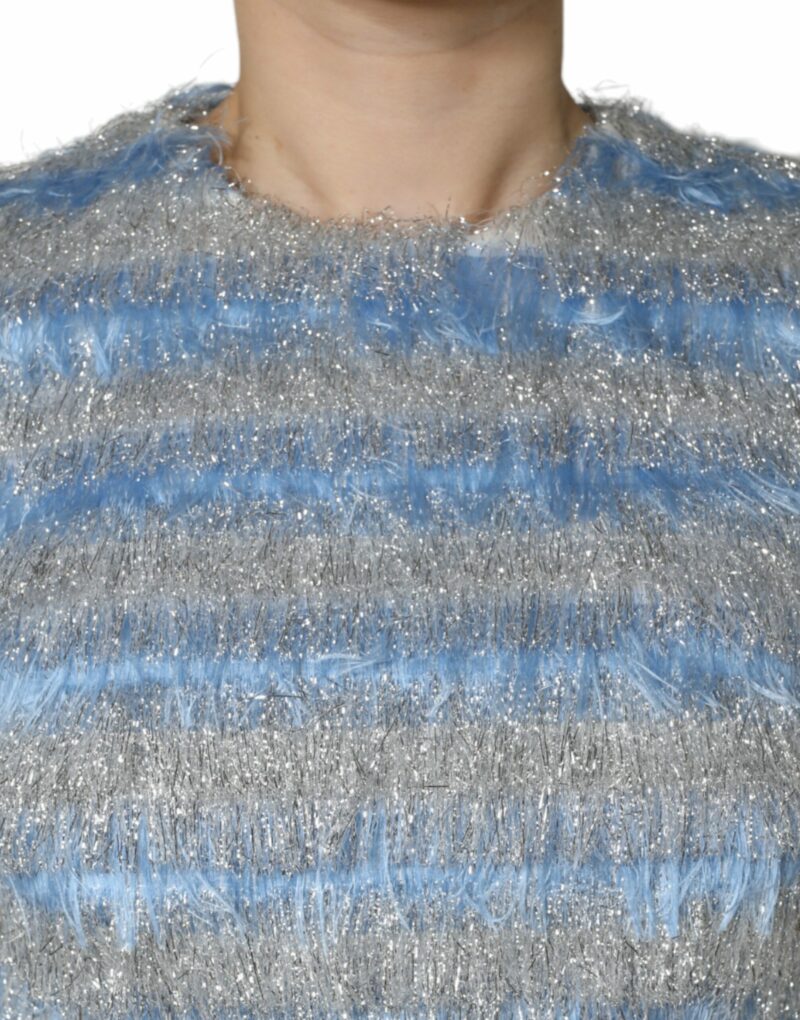 Dolce & Gabbana Light Blue Silver Jacquard A-line Midi Dress - Image 5