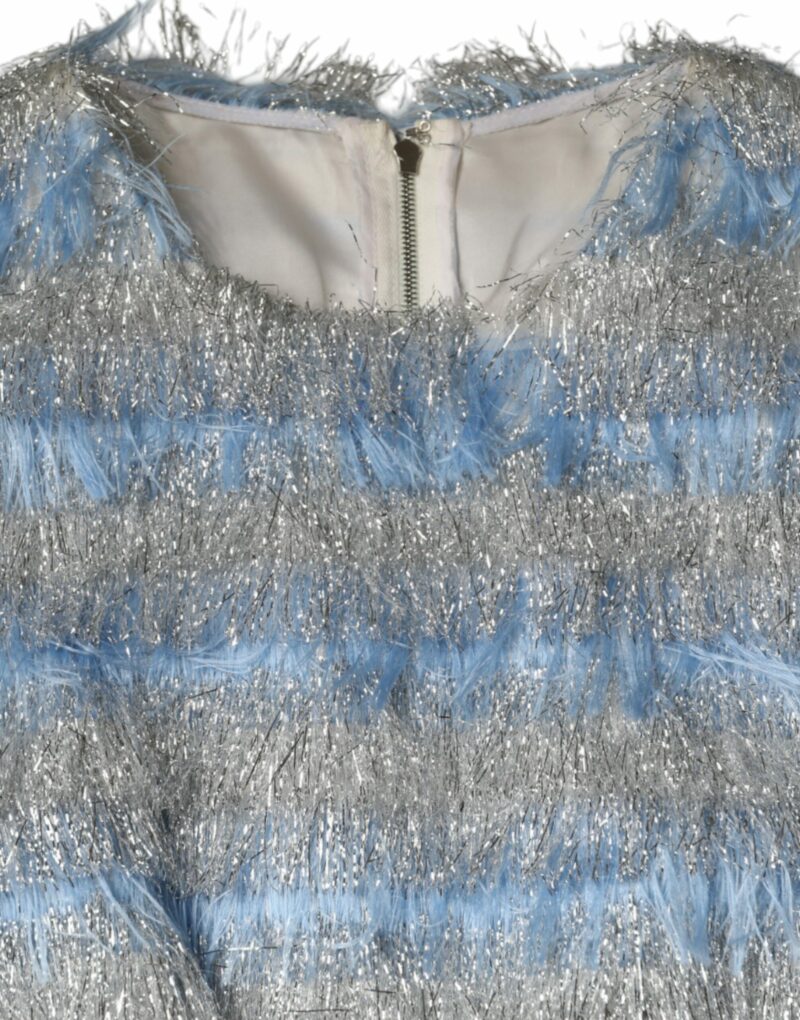 Dolce & Gabbana Light Blue Silver Jacquard A-line Midi Dress - Image 6