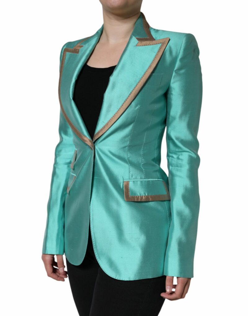 Dolce & Gabbana Metallic Green Single Breasted Blazer Jacket - Image 3