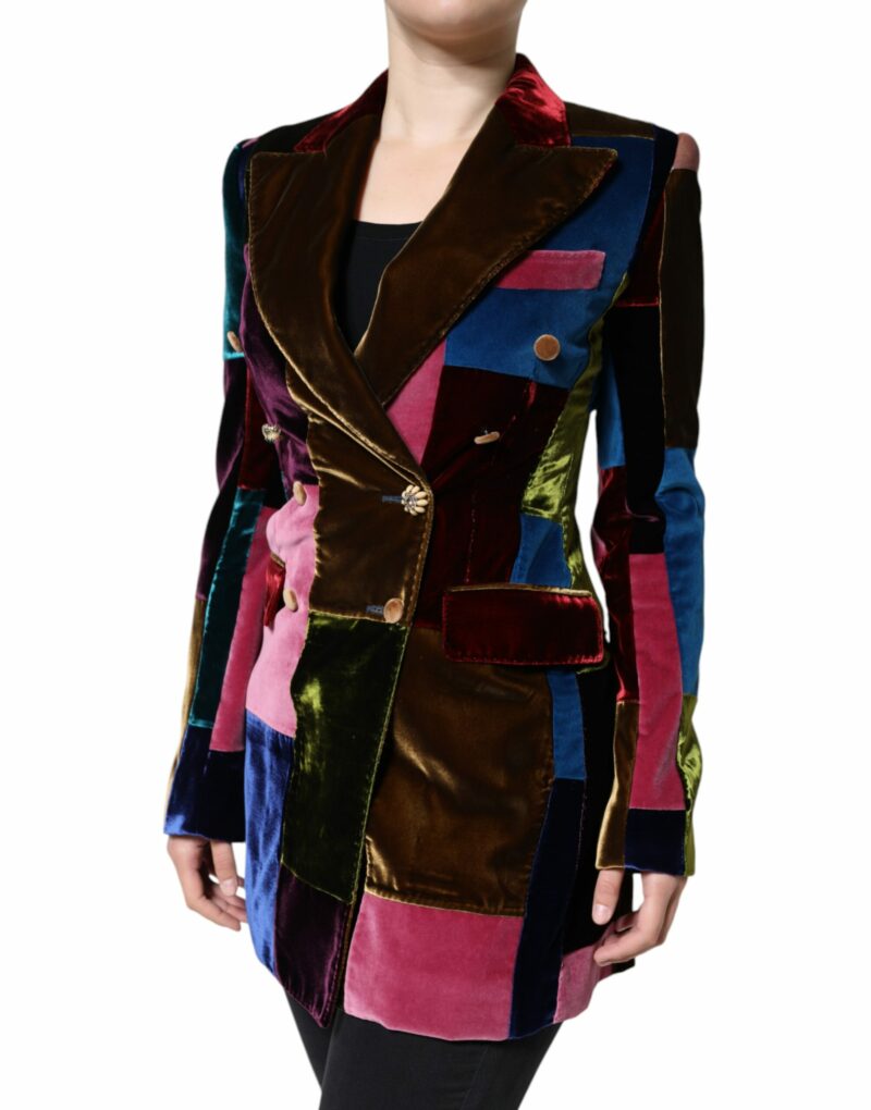 Dolce & Gabbana Multicolor Double Breasted Patchwork Blazer Jacket - Image 3