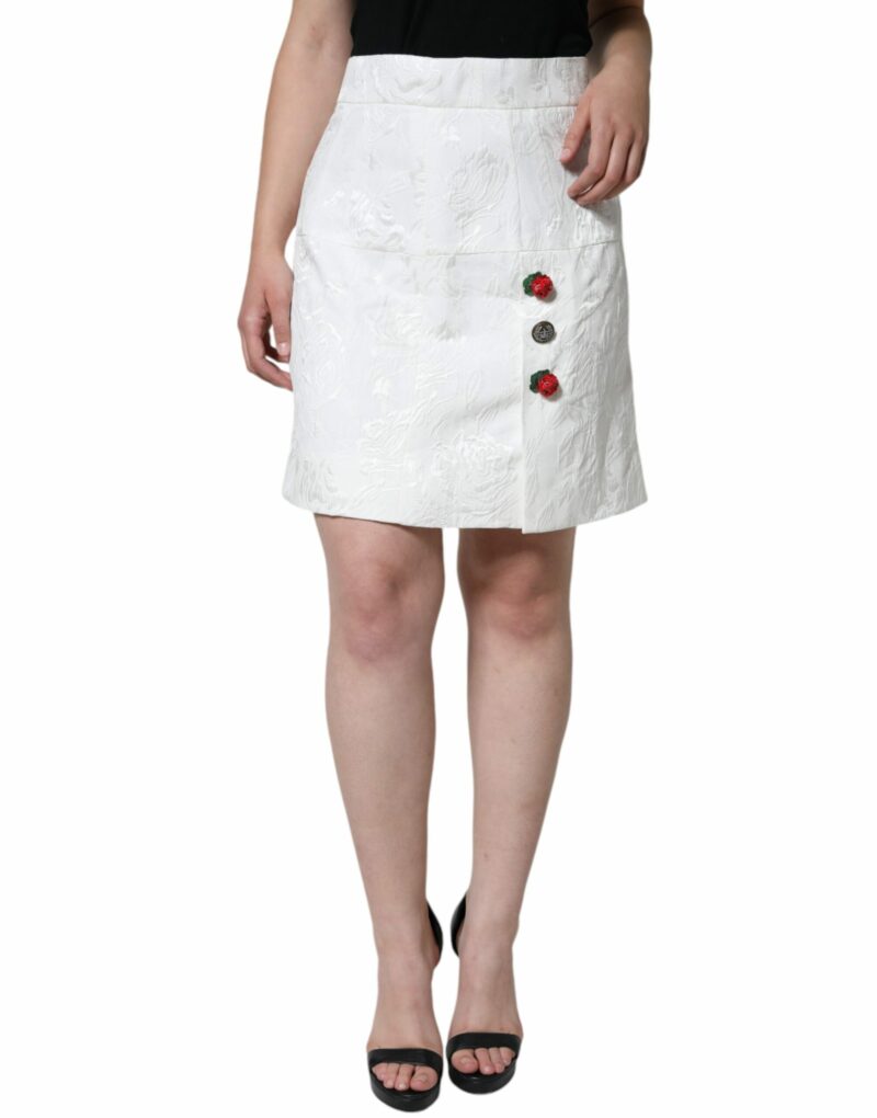 Dolce & Gabbana White Floral Brocade Embellished Mini Skirt - Image 2