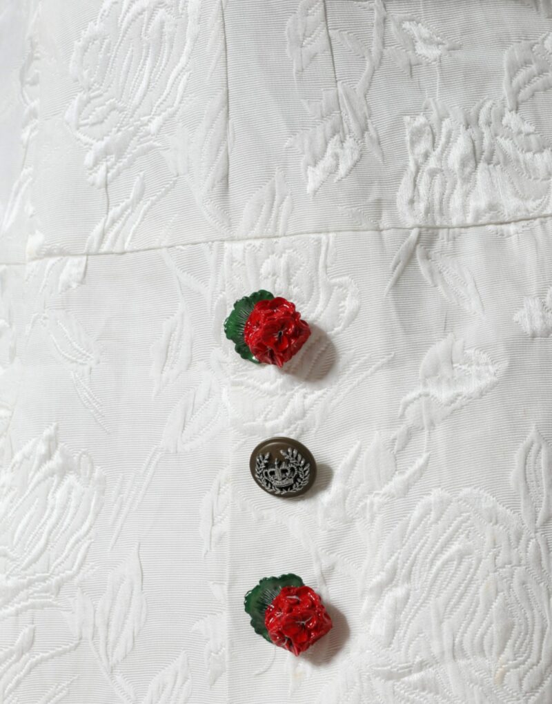 Dolce & Gabbana White Floral Brocade Embellished Mini Skirt - Image 5