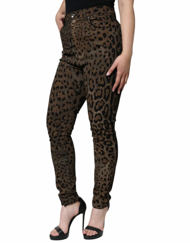 Dolce & Gabbana Brown Leopard Cotton Skinny Denim Jeans - Image 3