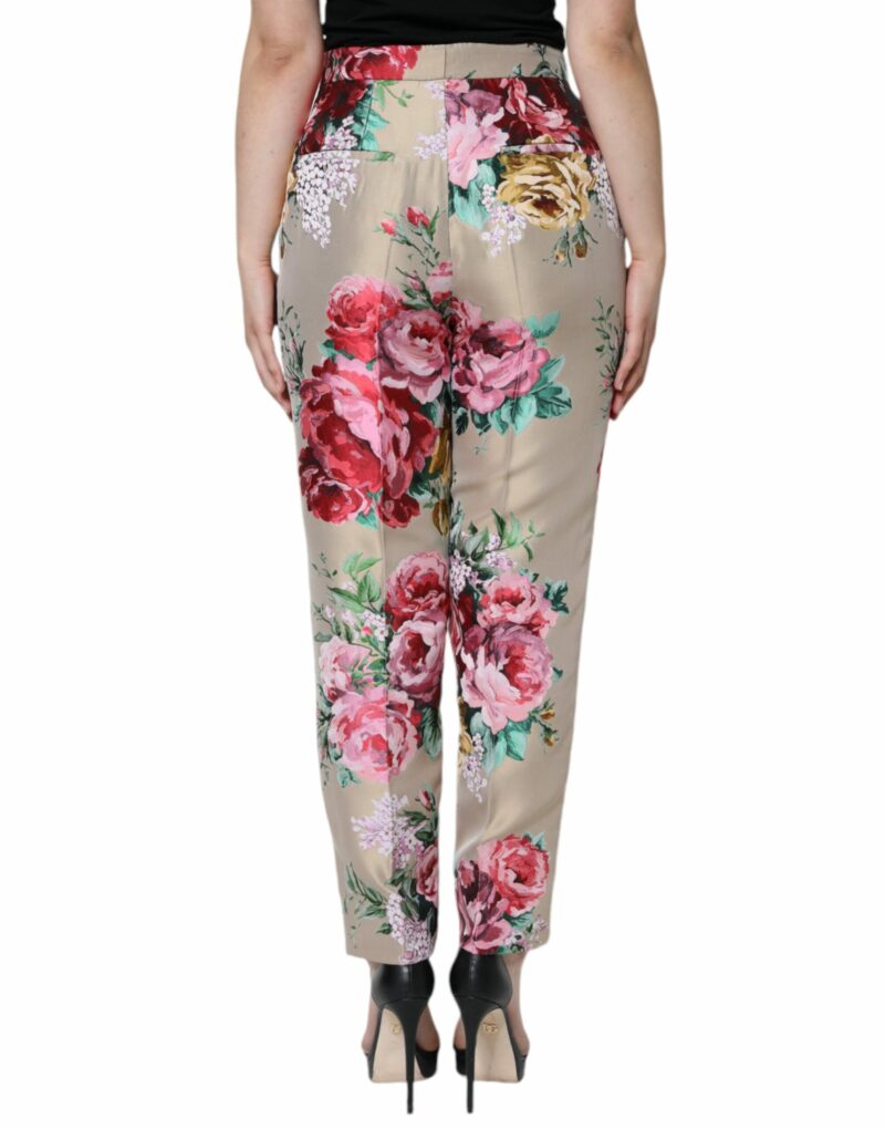 Dolce & Gabbana Beige Floral Jacquard High Waist Tapered Pants - Image 4