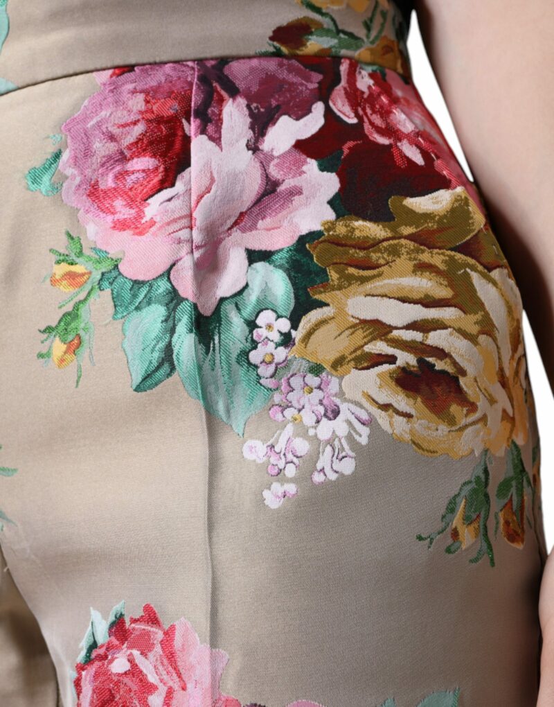 Dolce & Gabbana Beige Floral Jacquard High Waist Tapered Pants - Image 5