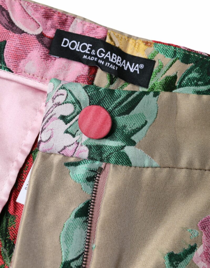 Dolce & Gabbana Beige Floral Jacquard High Waist Tapered Pants - Image 6