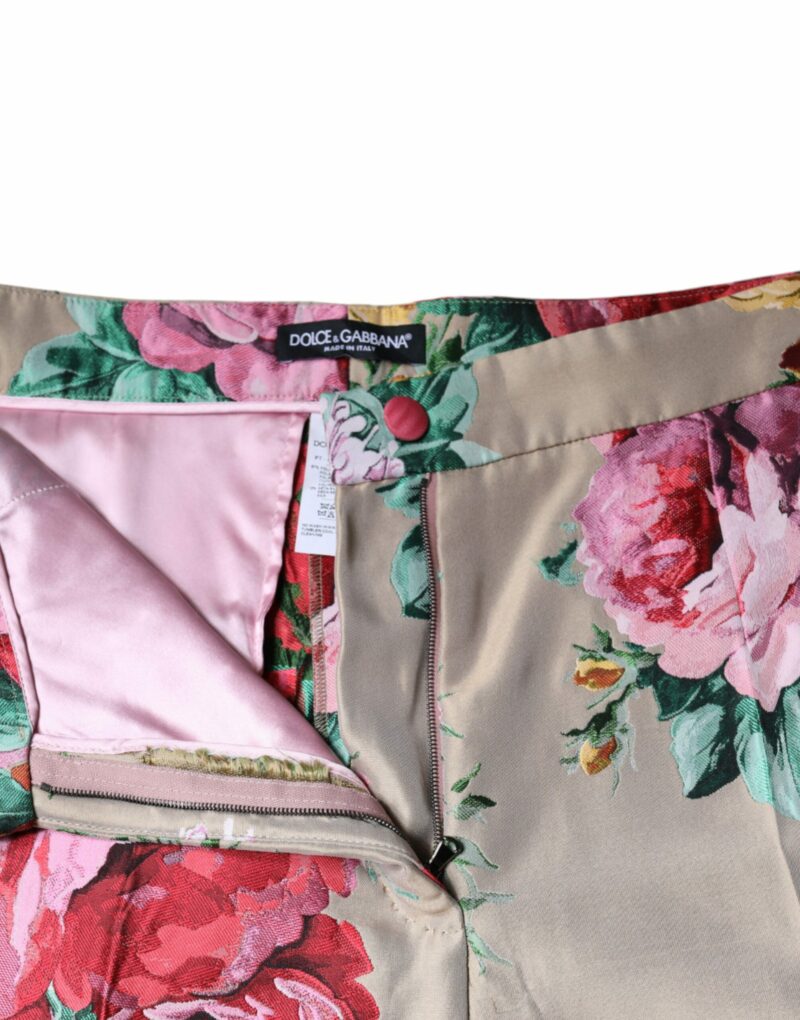 Dolce & Gabbana Beige Floral Jacquard High Waist Tapered Pants - Image 7