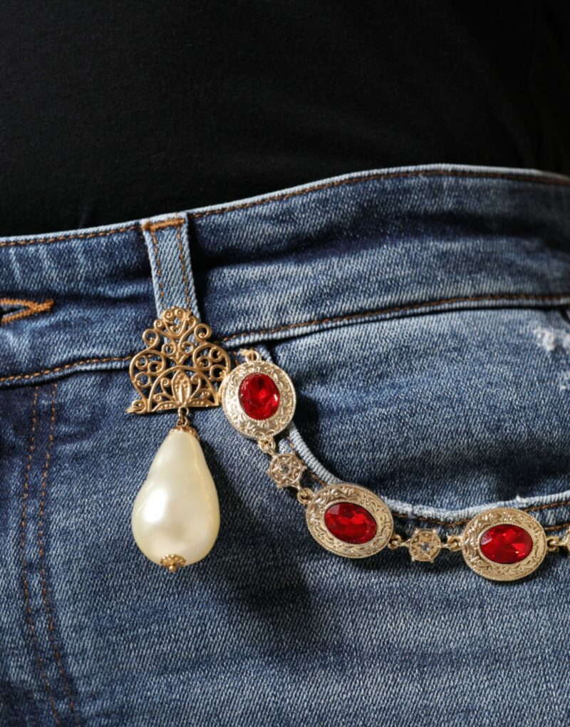 Dolce & Gabbana Dark Blue Cotton Tattered Skinny Denim Jeans - Image 5