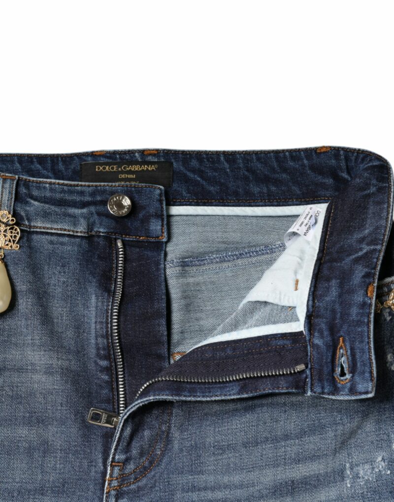 Dolce & Gabbana Dark Blue Cotton Tattered Skinny Denim Jeans - Image 8