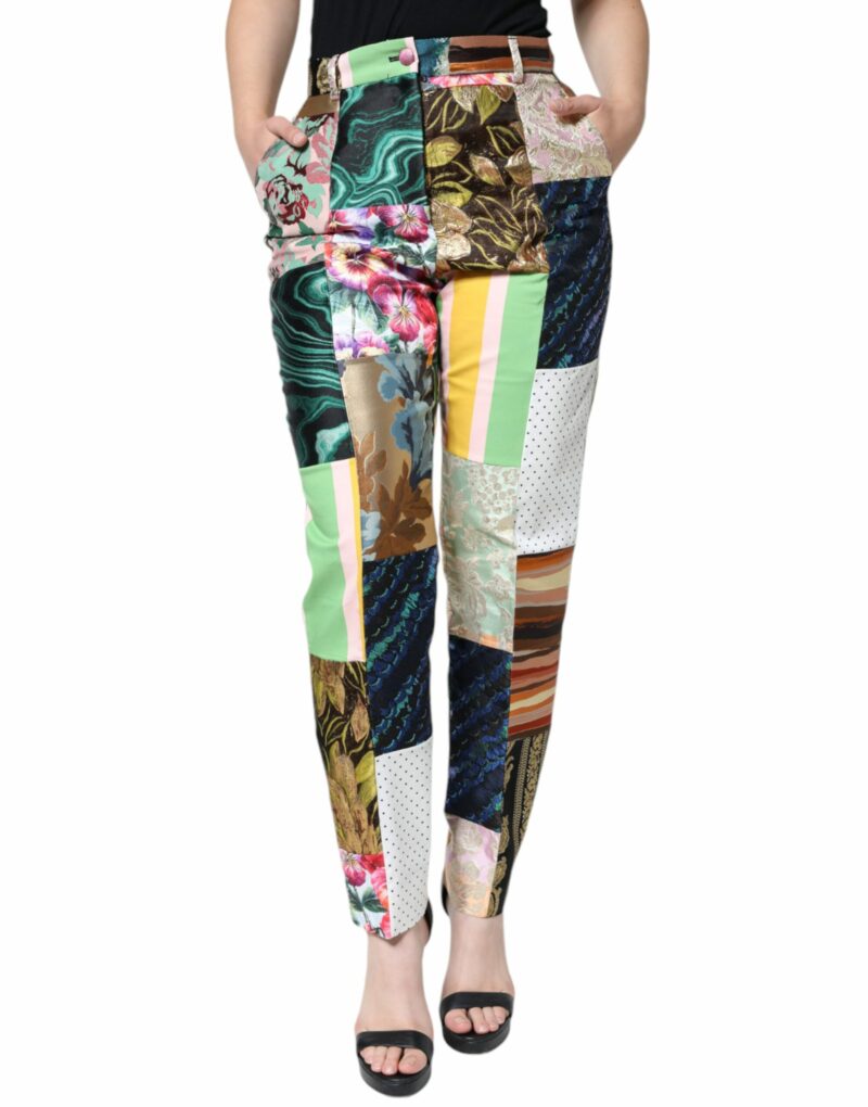 Dolce & Gabbana Multicolor Patchwork Jacquard High Waist Pants - Image 2