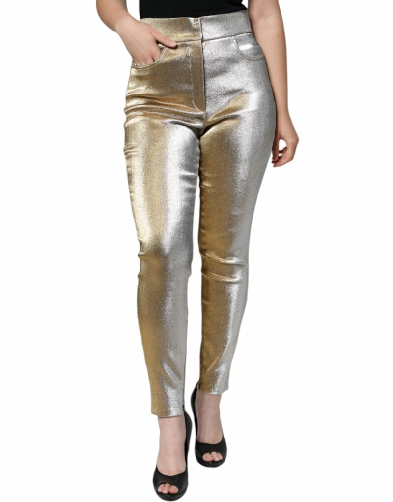 Dolce & Gabbana Metallic Gold High Waist Skinny Pants - Image 2